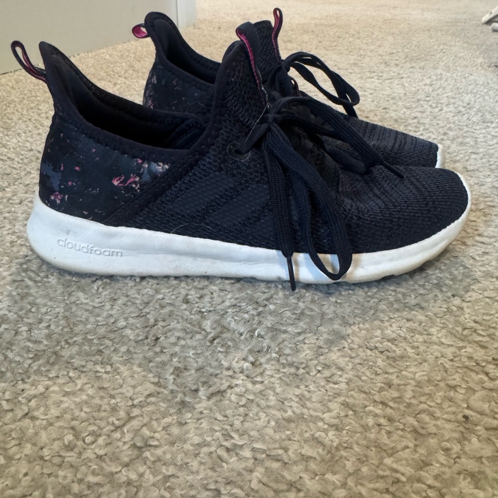 Adidas Black Knit Cloudfoam Sneakers with Pink Accent